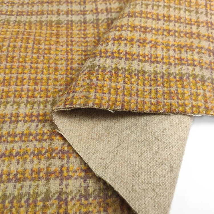 30% Wool 70%Oth Double Sided Different Color Wool Checks Fabric in Beige