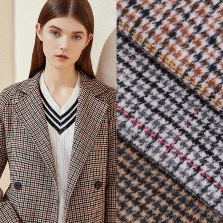 Hot Sale Polyester Acrylic Plaid Fabrics Tweed Double Face Wool Check Fabric