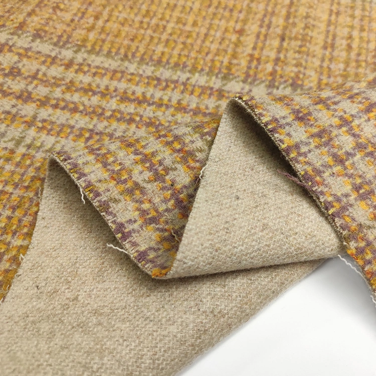 30% Wool 70%Oth Double Sided Different Color Wool Checks Fabric in Beige